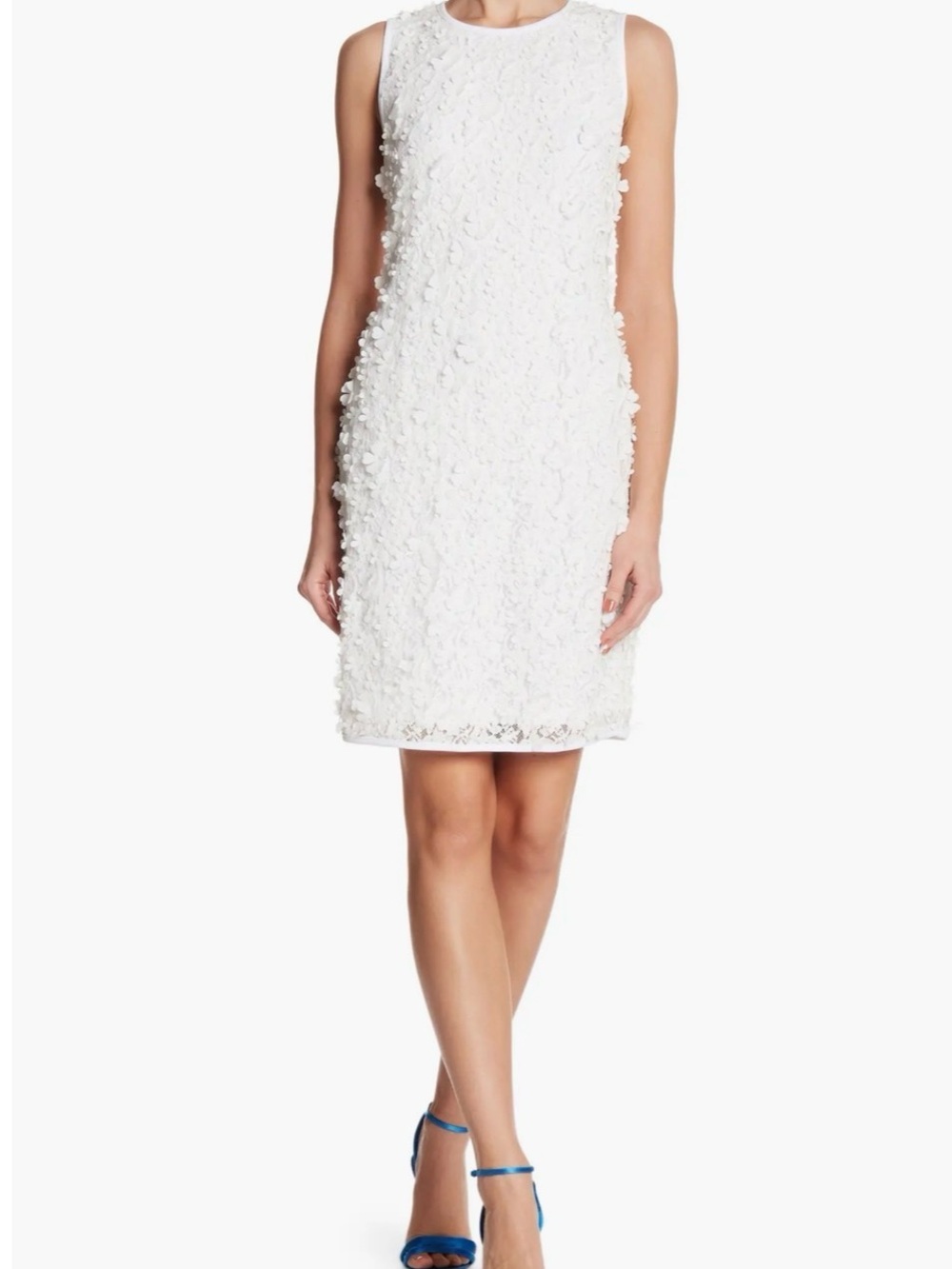 Nina Leonard White Sleeveless 3D Floral Dress